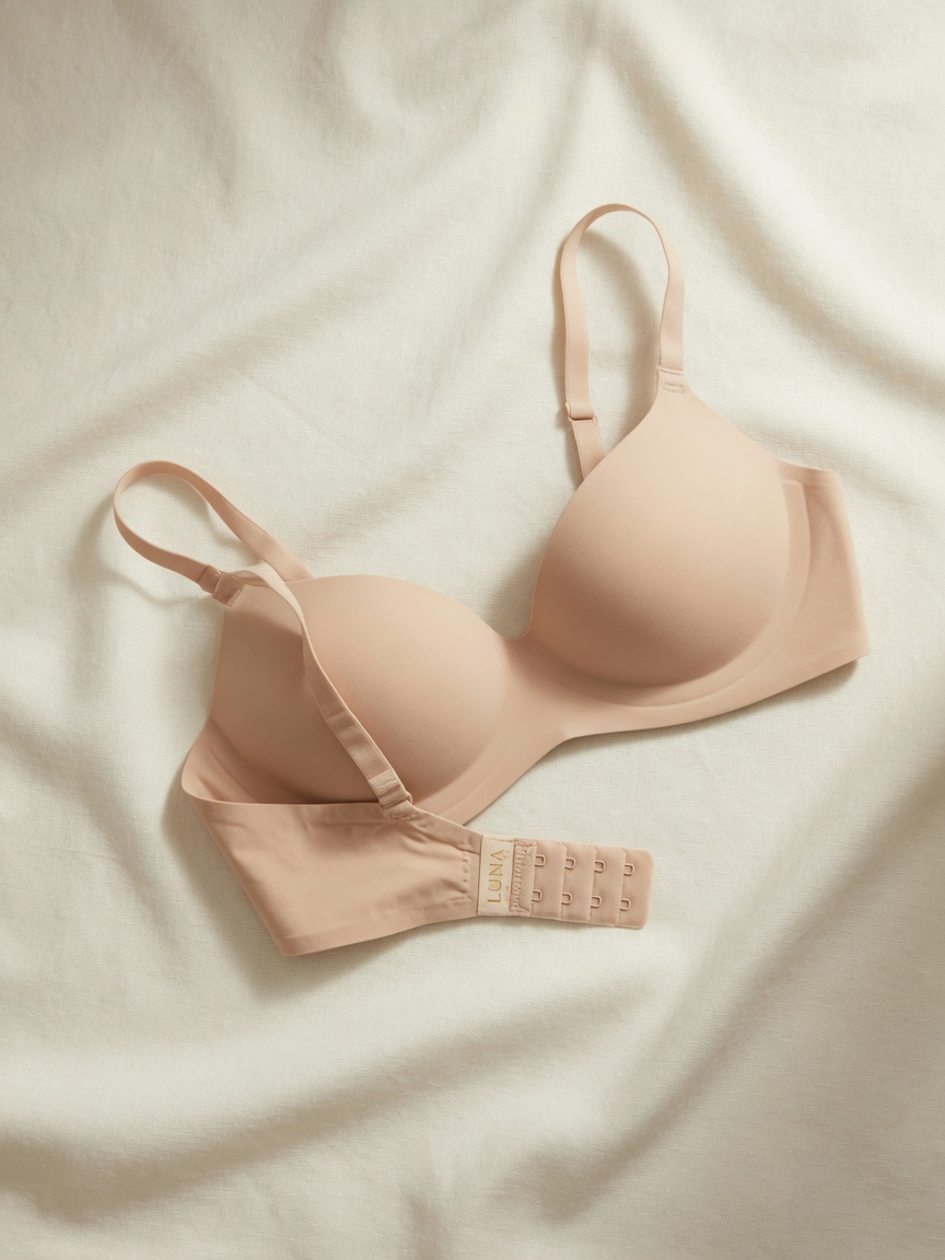 Sheer lace bra in warm atelier light — shop bras at Dream Intima