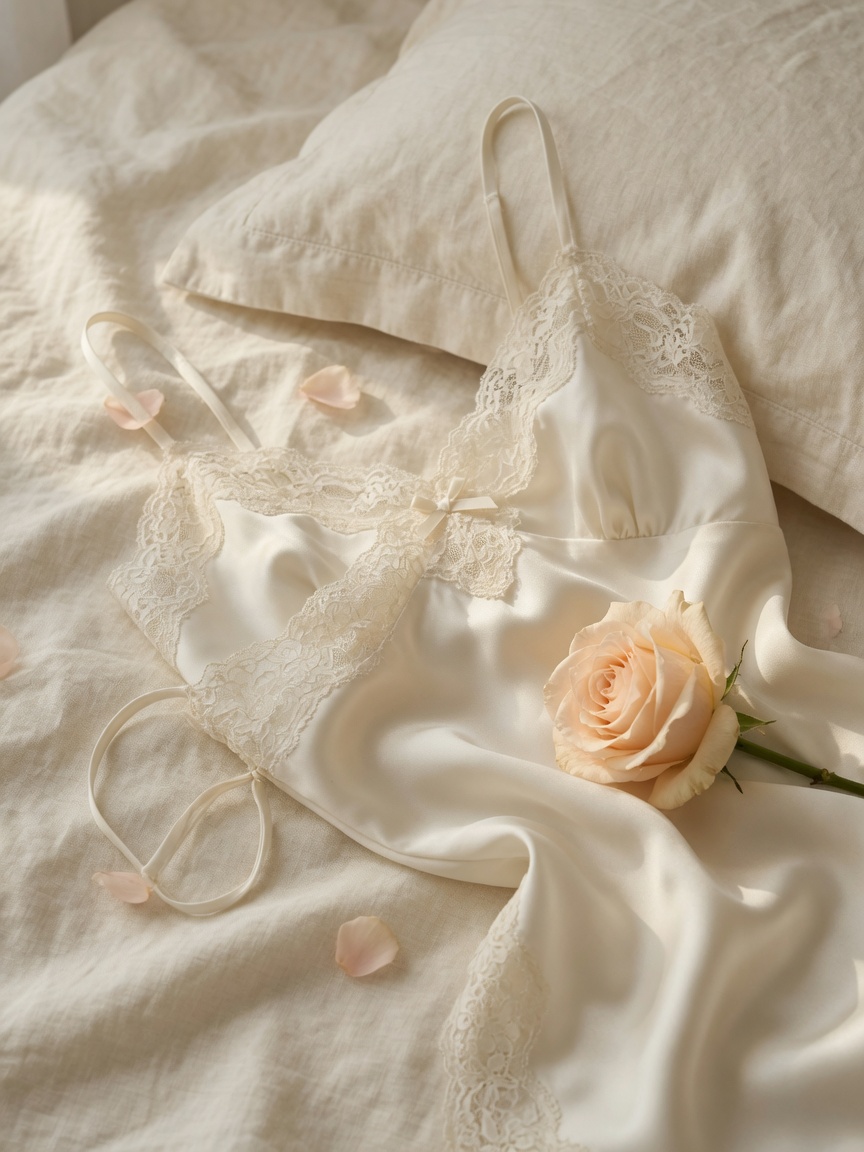 Silk slip in evening light — shop sleepwear at Dream Intima